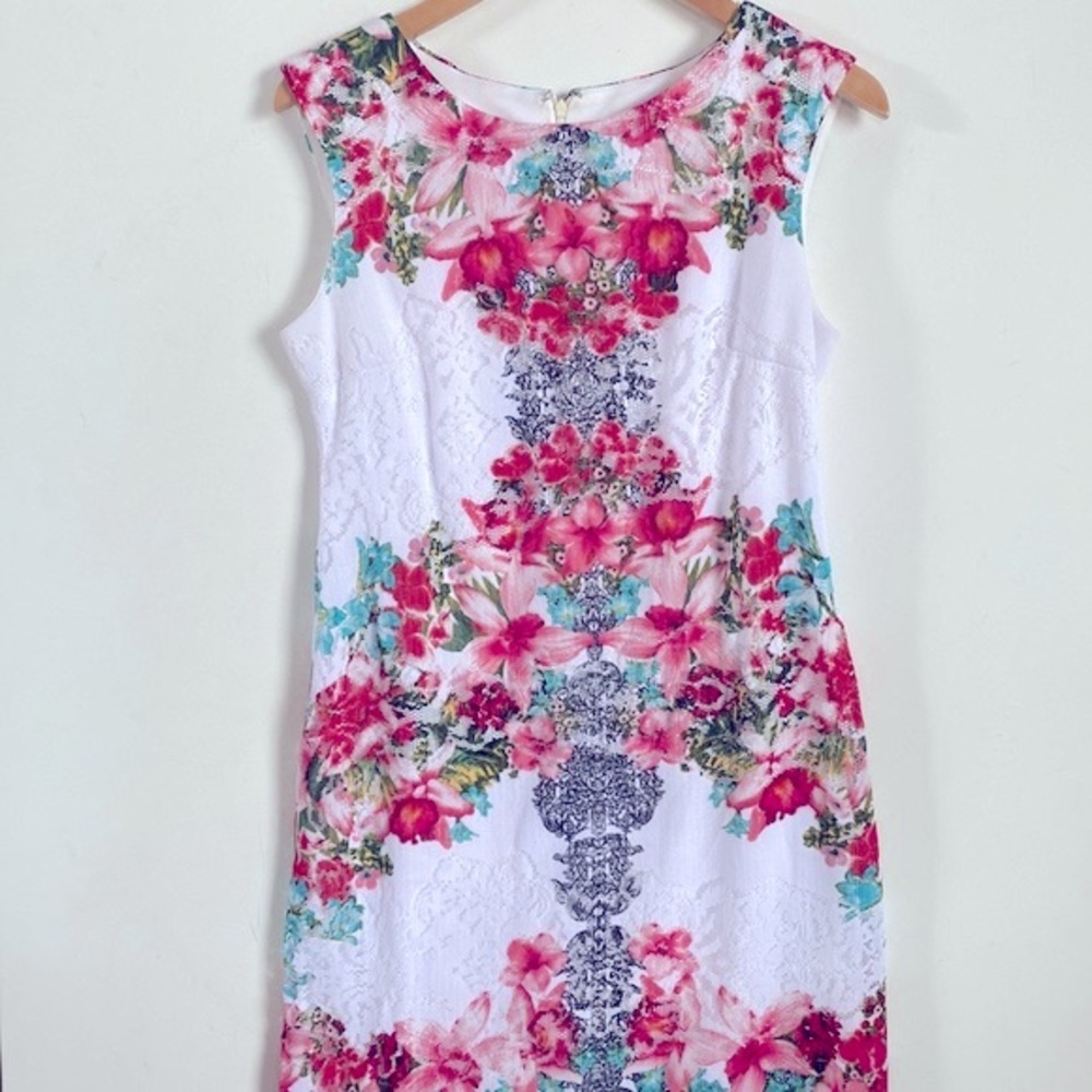 Sandra‎ Darren Floral and Laced sheath midi dress, Size 10